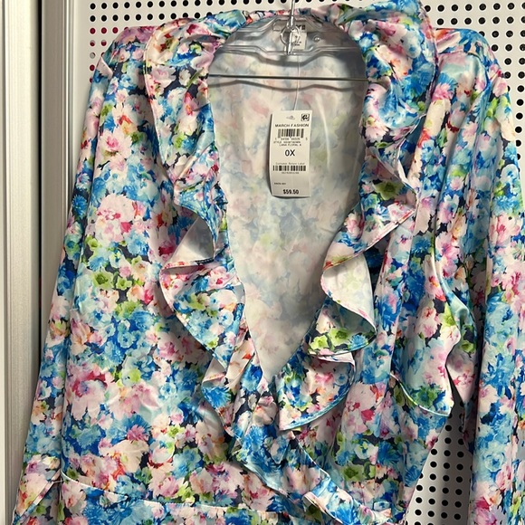 Bar III Trendy Plus Size Ruffled Floral Satin Minidress, Created for Macy's #56 - Picture 2 of 8